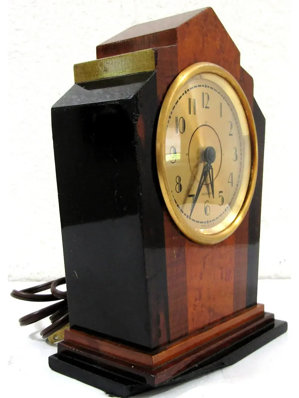 1930s Art Deco Sangamo Brown with Gold Accent Electric Clock